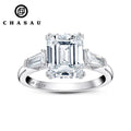 Classic 3-Stone Type 925 Sterling Silver Engagement 10mm 3 Carat CZ Cubic Zircon Ring Emerald Cut Wedding Rings for Women