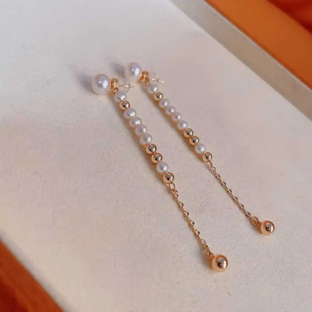 Pair Pendant Earrings 4-8MM High-quality Freshwater Pearl Earrings 18K Gold Plated AAAA/AAA Grade White Simple Elegant Earrings