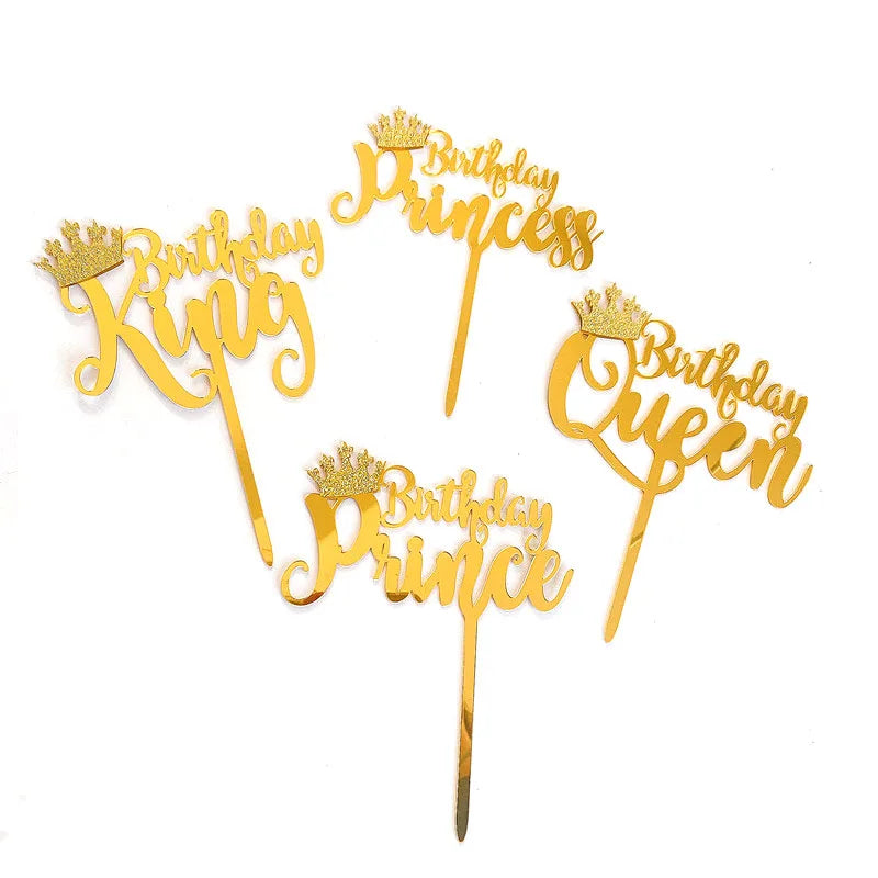 Hot Sale Double Layer Gold Acrylic Crown Cake Topper for Father's Day Graduation Featuring Mini Prince Princess King Queen