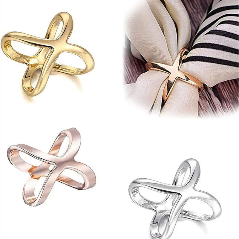 Silk Scarf Clip Ring Wrap Clamp Holder Buckle X-shaped Scarf Ring Buckle Simple Scarf Clips for Shawl Neckerchief Clothing