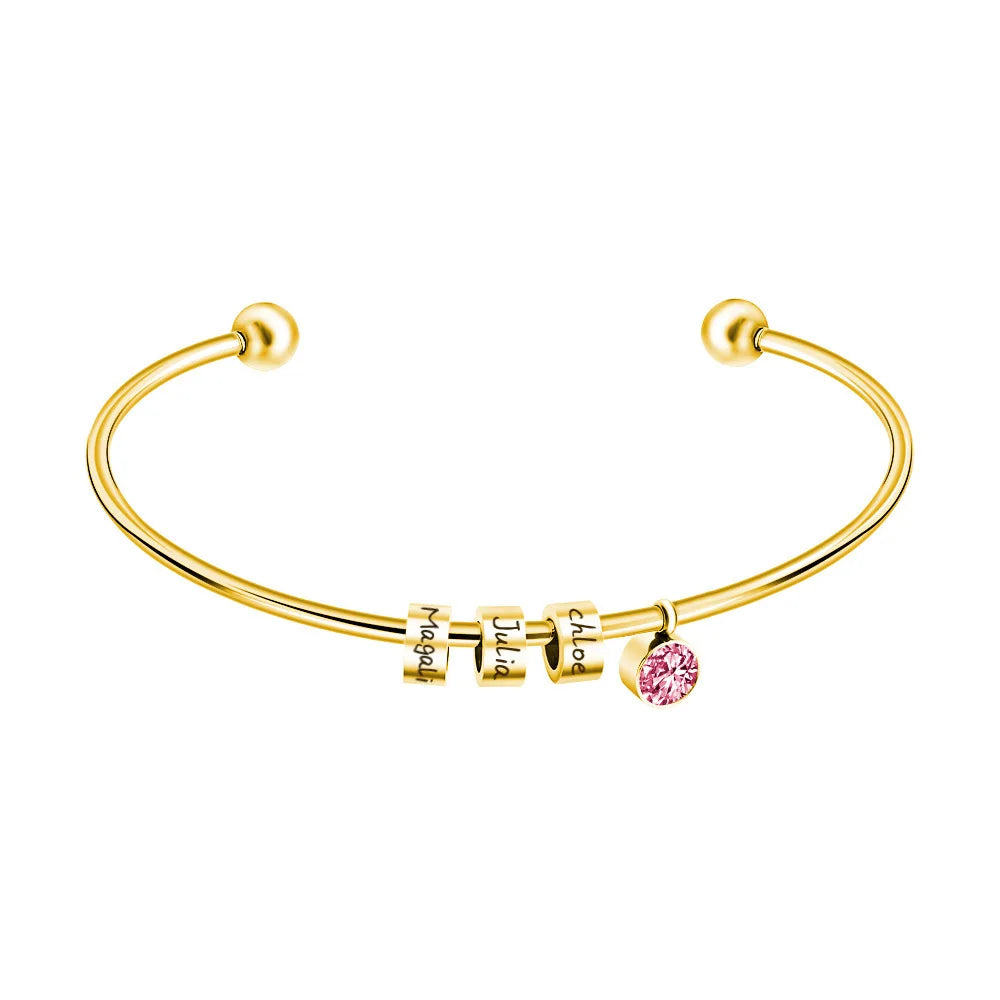 High Quality 12 Birthstones Custom Name Swivel Bead Charm Bracelet Stainless Steel Opening Bracelet