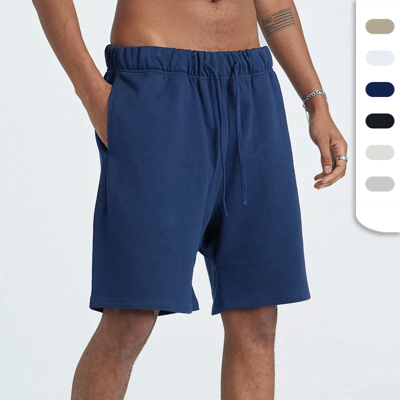 Men's 100% Cotton Gym Shorts Custom Logo Casual Heavyweight Shorts With Drawstring Closure Breathable Jogger Shorts