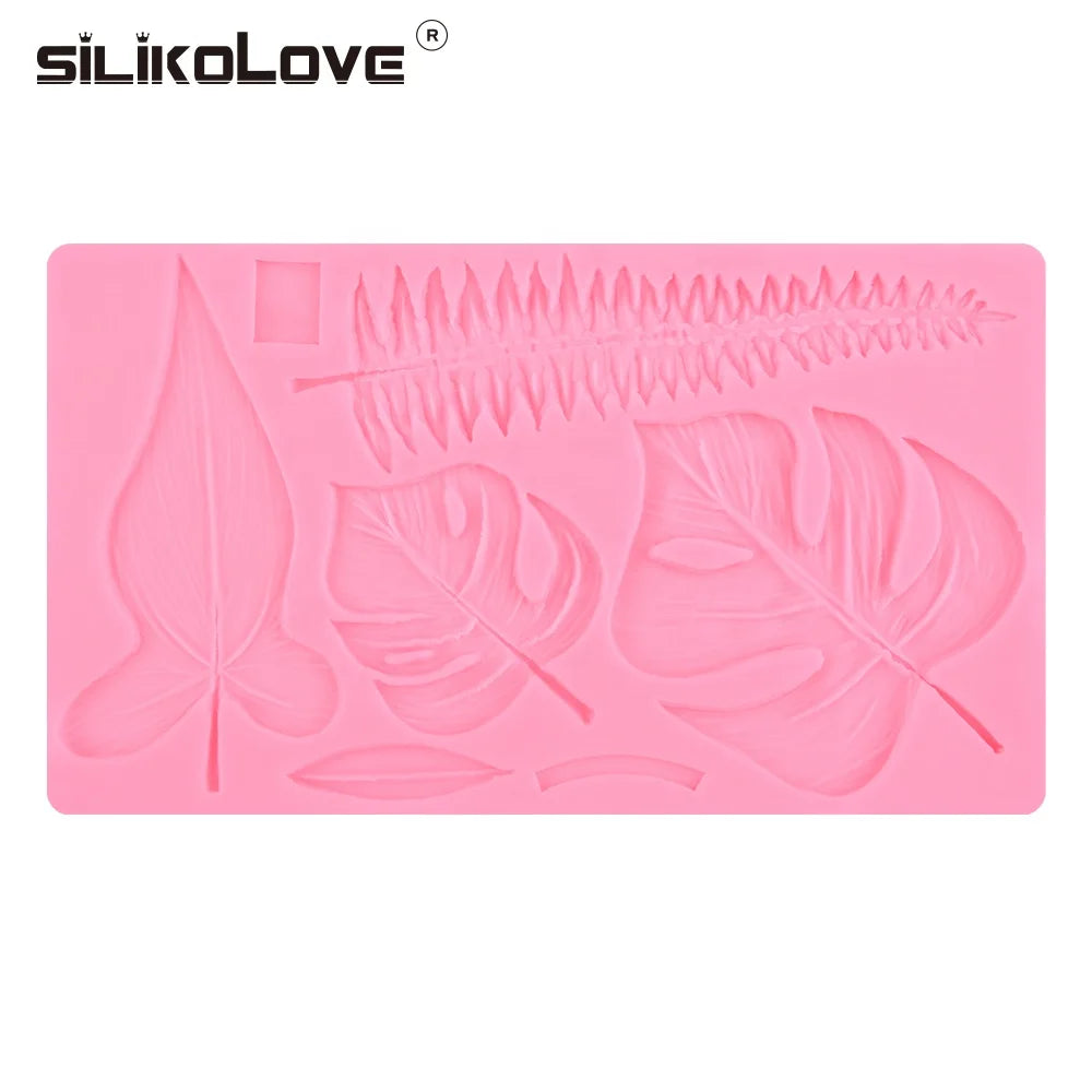 Plant Series Monstera Leave Shape Silicone Fondant Cake Mold Fern Leaf Fondant 3D Cake Decoration Baking Tools