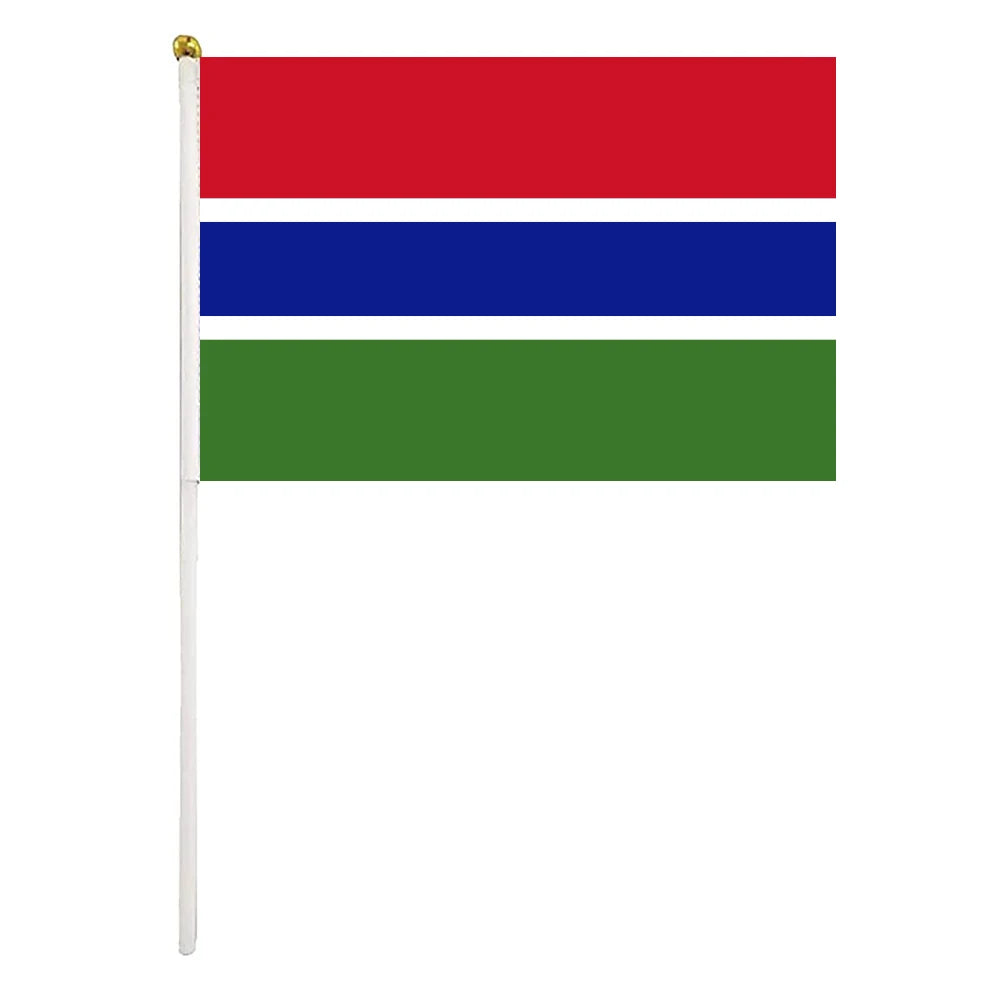 Promotional 14X21CM Digital Printing Eco-Friendly Hand Waving Gambia Flag Polyester Custom Shaking Flag