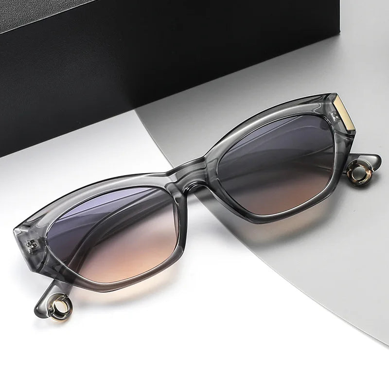 2025 Trendy Vintage Retro Cat Eye Small Shades with UV400 Green Metal Full Rim Oval Frame in Pink Comfortable Women's Sunglasses