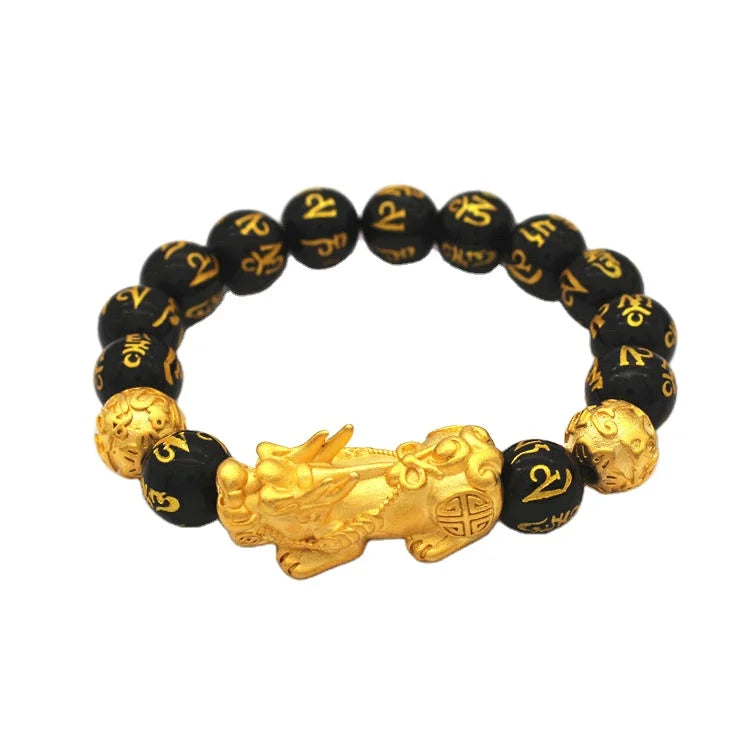 Dubai Jewelry New Factory  Gold Plated Brave Bracelet Jewelry Men and Women Sixcharacter Mantra Beads Agate Bracelet