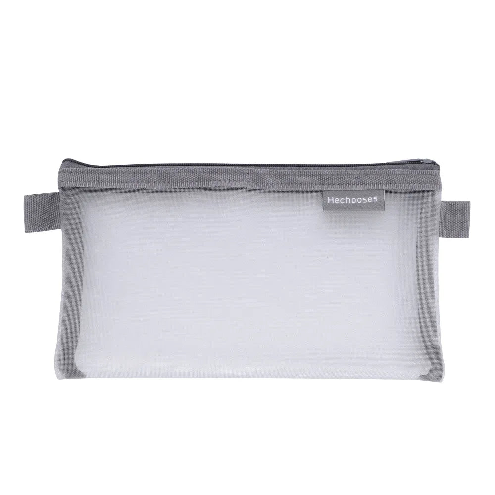 Customized Label Make up Storage Holder Transparent Paper Document Pouches Net File Bags Organizer Mesh Zipper Pencil Case