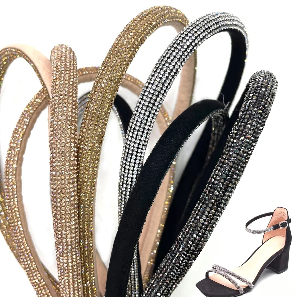 S577 Cotton Core Rope Rhinestone for Sandal Decoration Crystal Strip Rhinestone Cord for Garment Shoes 1cm
