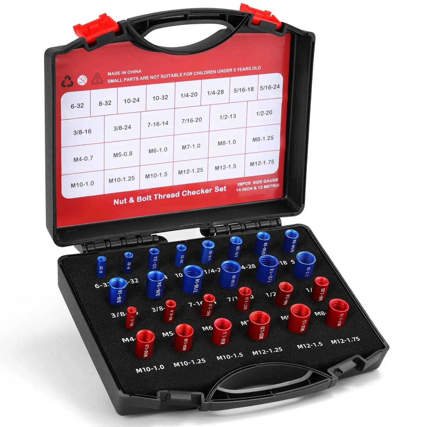 Nut Bolt Thread Checker Inch Metric 26/44pcs Male Female Gauges Size Checker Identifier Gauges Nut and Bolt Thread Checker