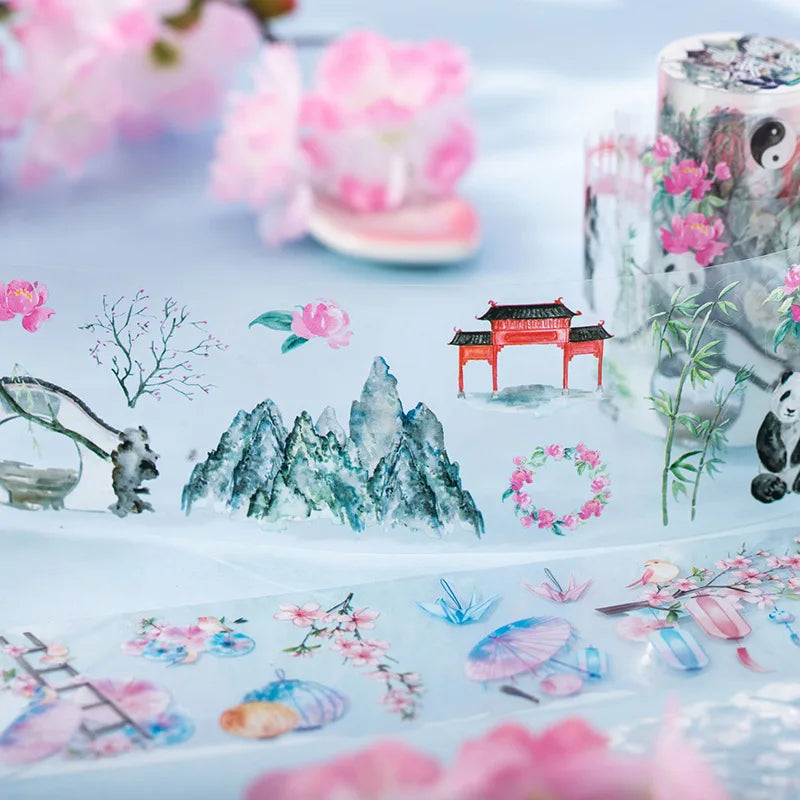 1Roll Cherry Blossom Love Song Series Cherry Blossom Landscaping Tape Handbook Base Collage European DIY