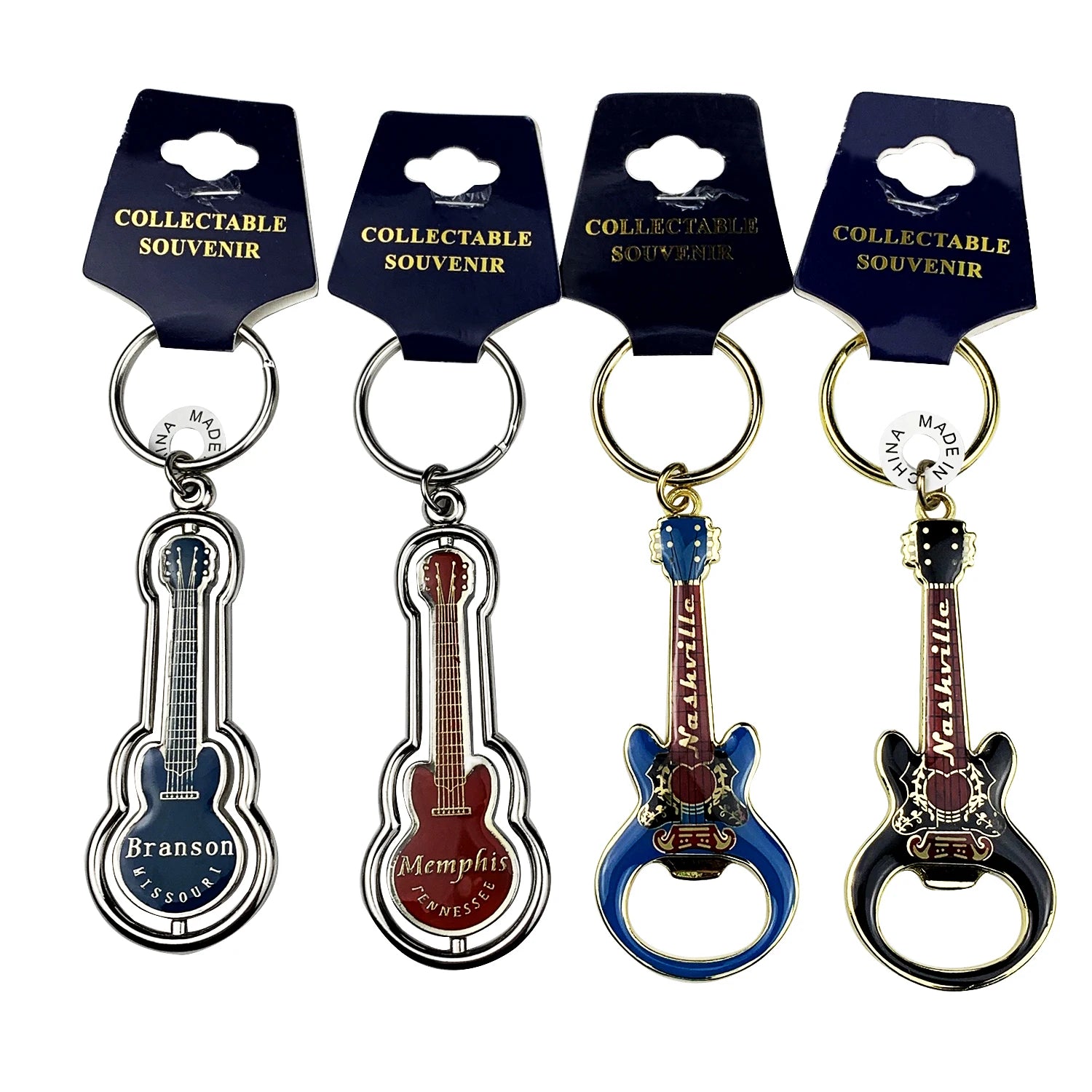 Custom Metal Epoxy Guitar Shaped Personalized Spinner Keychain / Rotate Key Holder Guitar Shaped Bottle Opener Keyring