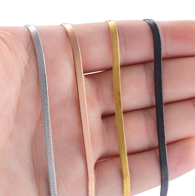 Waterproof 18K Gold Herringbone Chain Necklace for Women Fashion Multi-color Stainless Steel 3mm Herringbone Necklace Wholesale