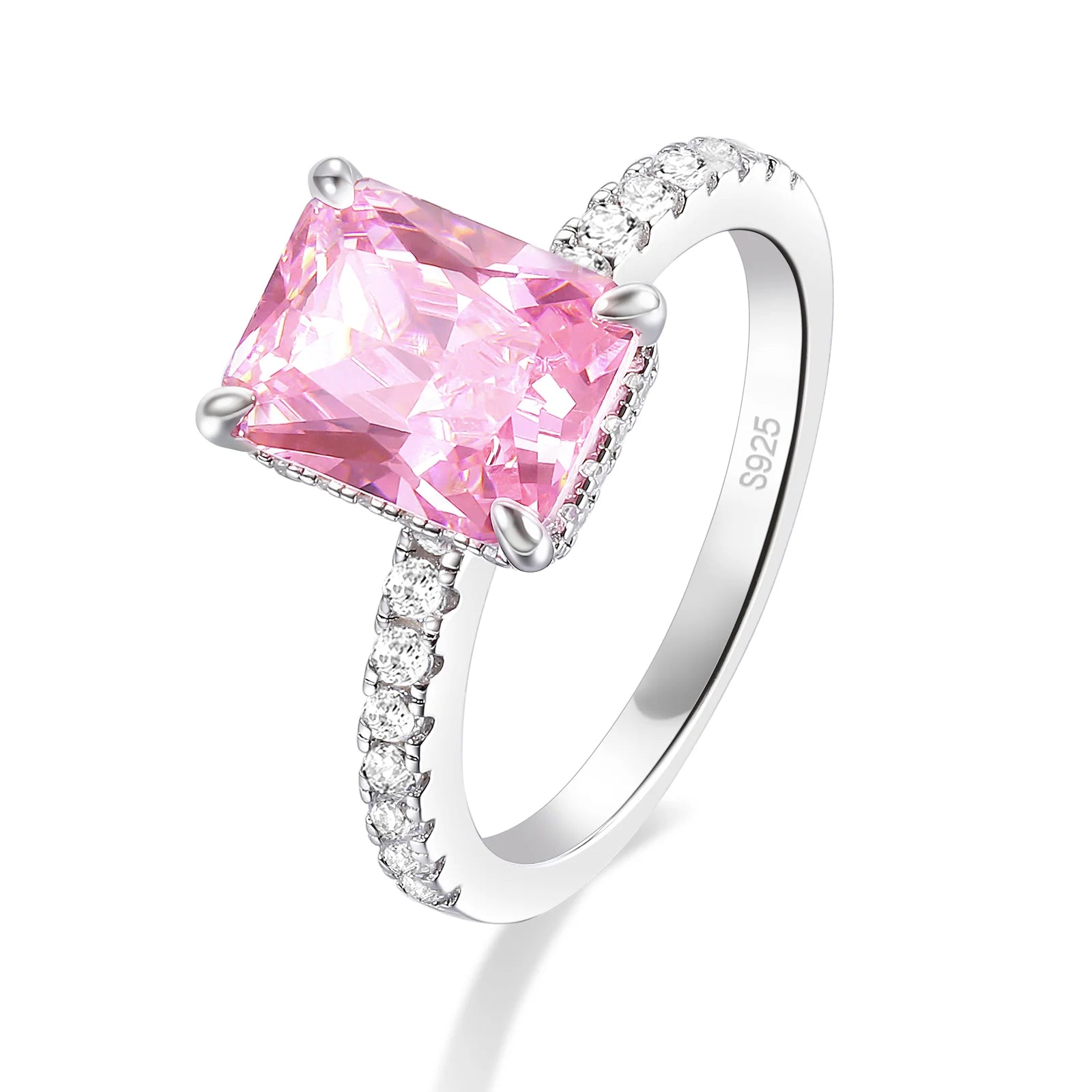 OAHLAN Fashion Jewelry Customized 3CT Pink Radiant Cut Cubic Zirconia 925 Sterling Silver Rings for Women Wedding Engagement