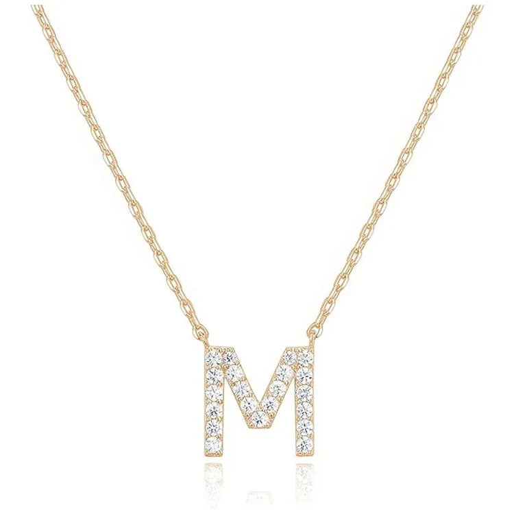 Zircon 18k Gold Letter Pendant A-Z Necklace Women Jewelry Hip Hop 26 English Letter Stainless Steel Clavicle Chain Necklace
