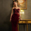Women Party Temperament Red Velvet Formal Mermaid Evening Prom Wedding Dresses