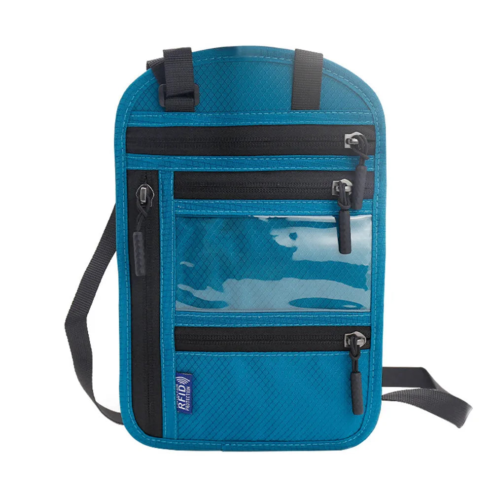 Factory Wholesale Adjustable Travel Neck Passport Holder Pouch Breathable Nylon Fabric RFID Blocking Travel Neck Wallet