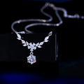 Fine Jewelry S925 Sterling Silver Leaf Shape Party Gift Girls Chain Link Necklace with 6.5mm Round White Cubic Zirconia Pendant