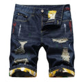 American Street Style Frayed Hole Inner Floral Fabric Hand-painted Color Paint Turned Trousers Floral Fabric Straight Jeans