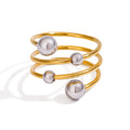 N&S Modern Minimalist Women's Adjustable Open Ring 18K Gold Stainless Steel Two Tone Beaded Ball for Anniversaries