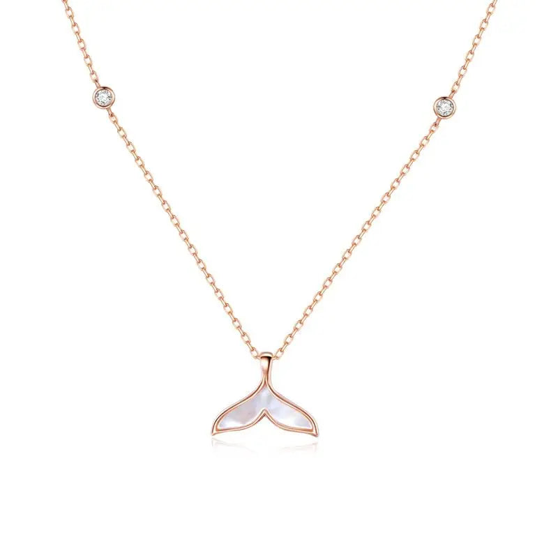 Elegant Luxury Minimalist Dainty S925 Sterling Silver Shell Mother of Pearl Mermaid Fishtail Pendant Extension Necklace Jewelry