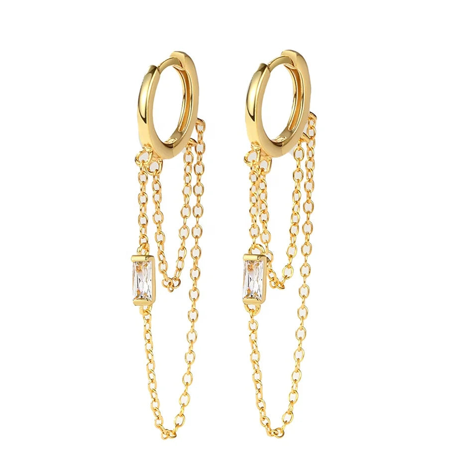 Nagosa Trendy Wholesale Jewelry 18k Gold Vermeil 925 Sterling Silver Double Chain Cz Hoop Earrings