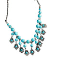 Hands Shaped Hollow Turquoise Tassel Charm Link Necklace Silver Plated Bohemian Style Women's Engagement Wedding Gift Jewelry