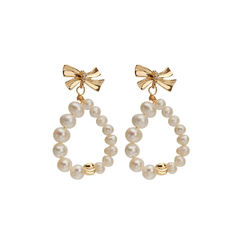 Vintage Freshwater Pearl Pendant Earring for Women Bow Tie Earrings Freshwater Pearls Fashion Jewelry Earrings