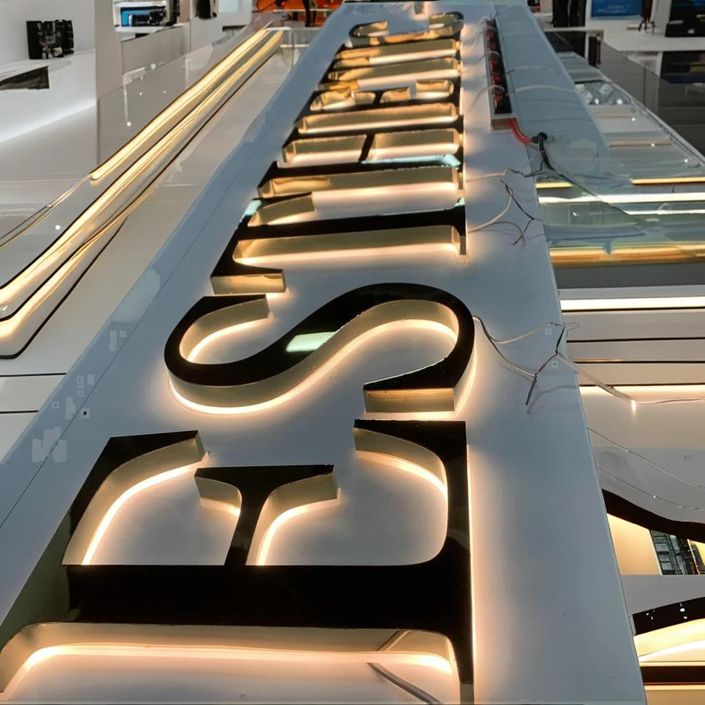 Customized Outdoor Advertising LED Backlit Logo Sign Acrylic Channel Letter with  Stainless Steel  Signage