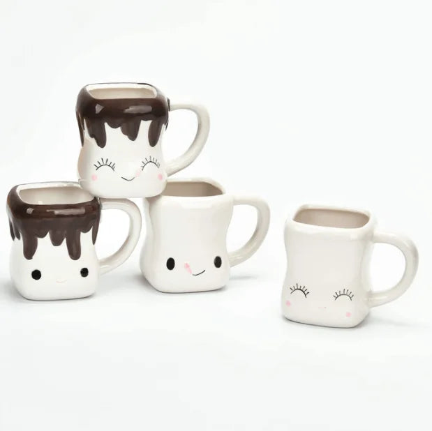 Set of 4 Mini Marshmallow Mug Funny Cute Chocolate Cup Portable Coffee Ceramic Mug