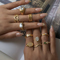 Dazan SUMMER New Ins Trendy 18k PVD Gold Plated Stainless Steel Minimalist Gypsy Lines Unique Dancer Zircon Ring Set for Party