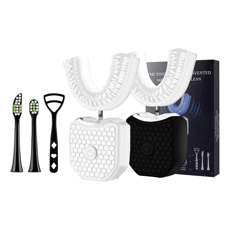 Wireless Electric Adult Sonic Toothbrush Soft Bristle IPX7 Portable U-Shaped Teeth Whitening 360 Ultrasonic Oral Cleaner Kit