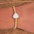 Fashion Brass Alloy 14K Gold Plated Beads with Shell love Peach Heart Charm Elastic Cord Bracelet Jewelry Handmade Supplier