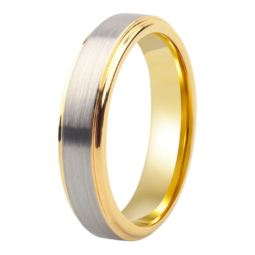 POYA 4mm Silver and Gold Tungsten Carbide Fashion Ring Anniversary Gift for Couples