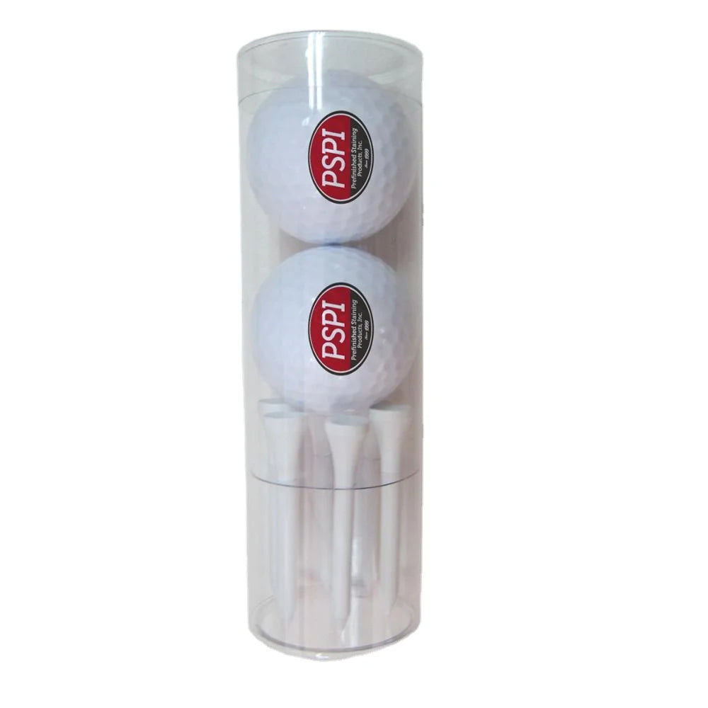 Customized Transparent Plastic Cylinder Packed 2 Golf Balls and 6 Tees Gift Set