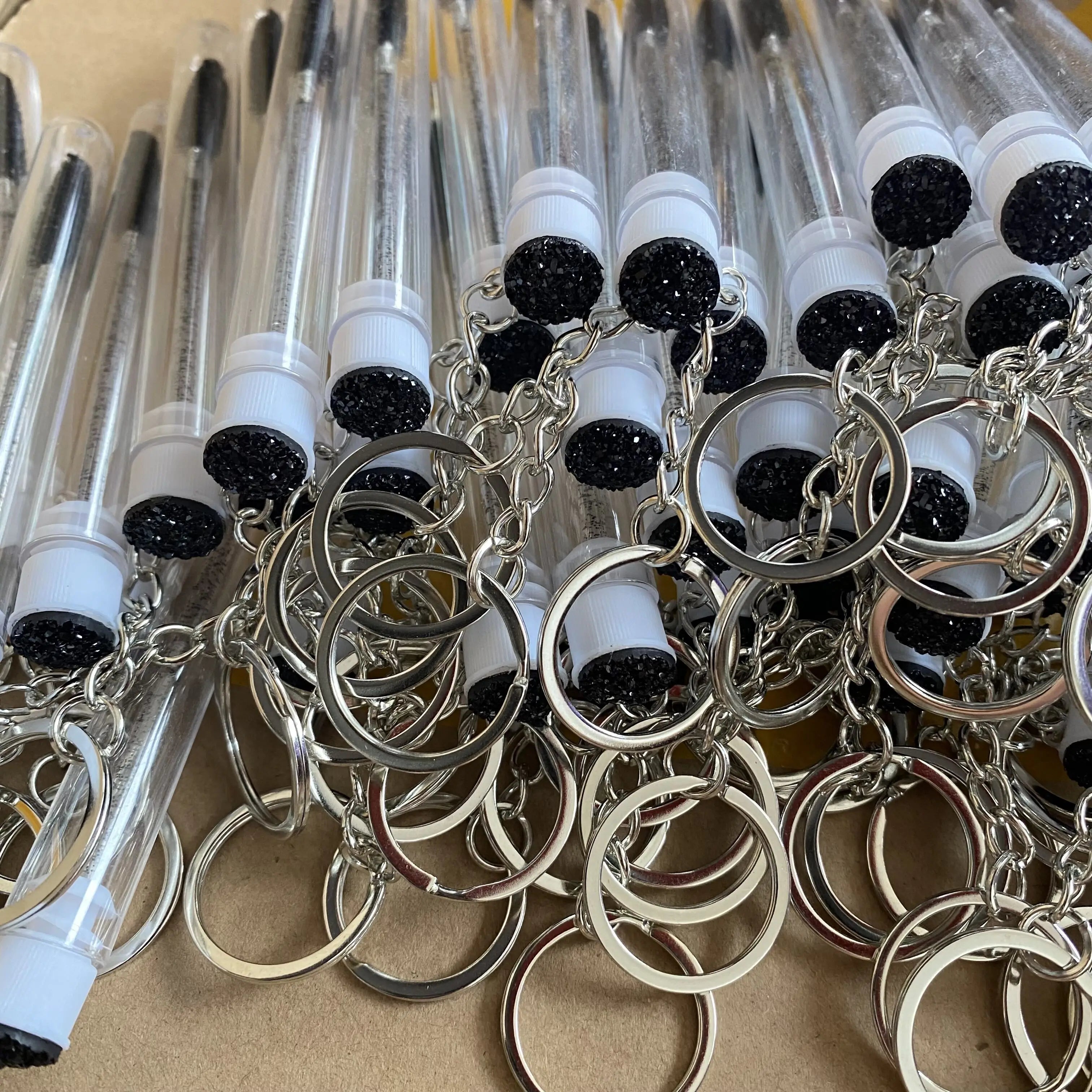 Disposable Crystal Mascara Wands Eyelash Cleanser Glitter Spoolie Eye Lash Brush Tube Custom logo Eyelash Brush Keychain