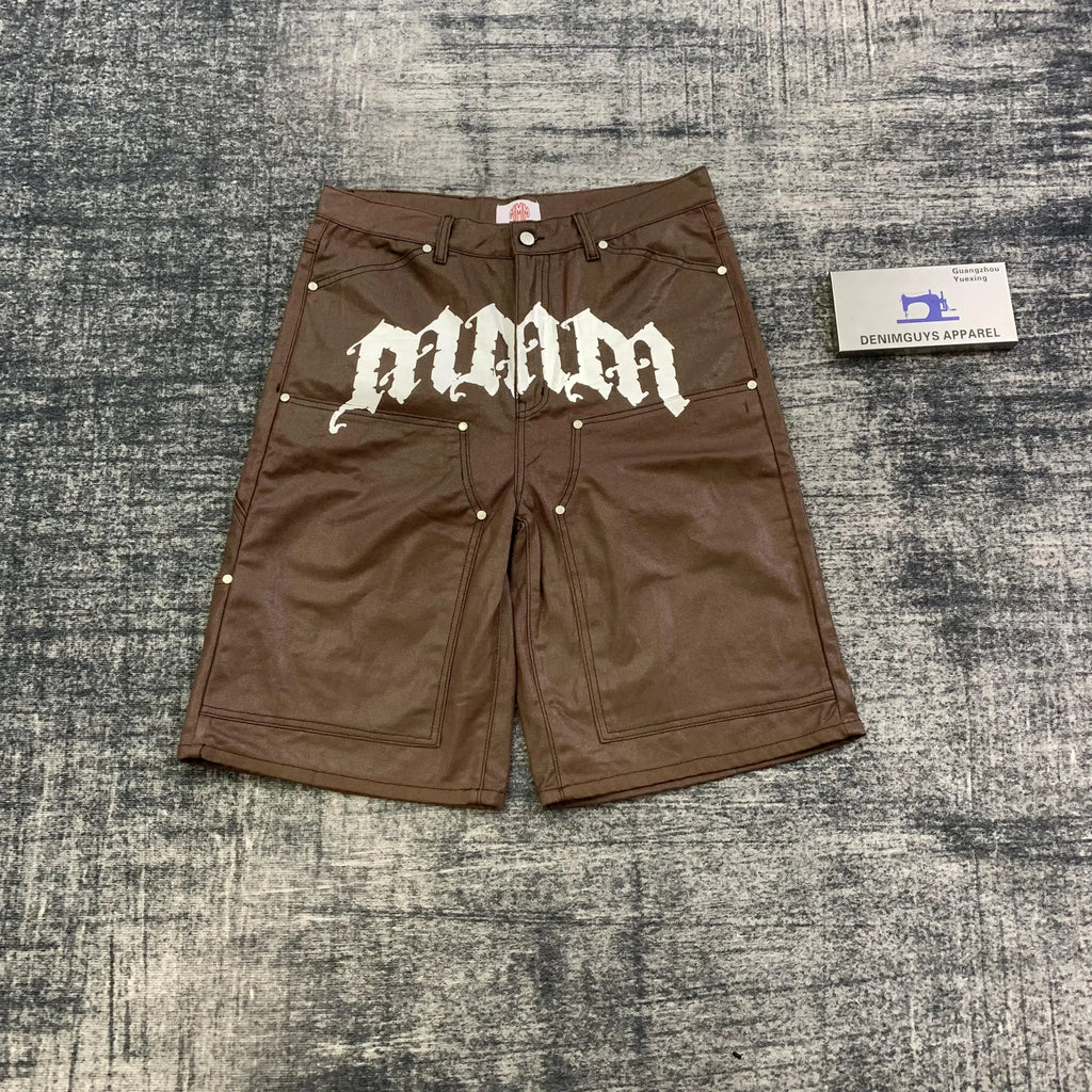 DENIMGUYS OEM Custom Baggy Mens Allover Wax Jorts Vintage Wash Loose Wide Leg Screen Print Carpenter Denim Pants Jorts