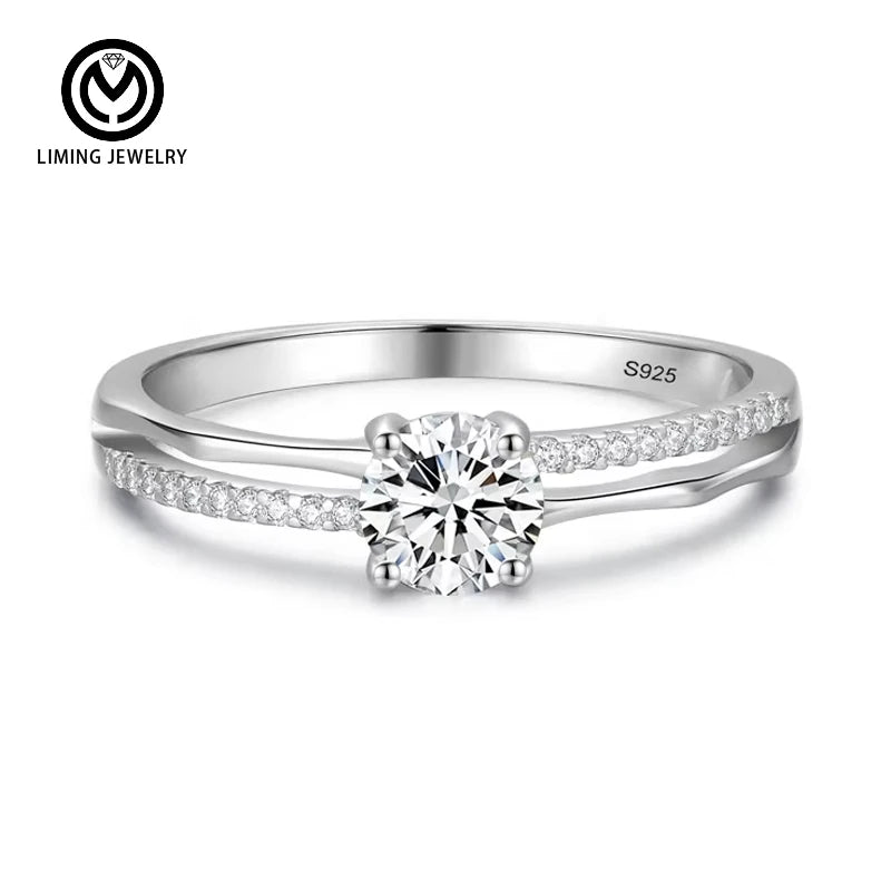 GR110 Wholesale Custom Classic Luxury Style Wedding Rhodium Plated 925 Sterling Silver Double Layer Fine Jewelry Ring for Women