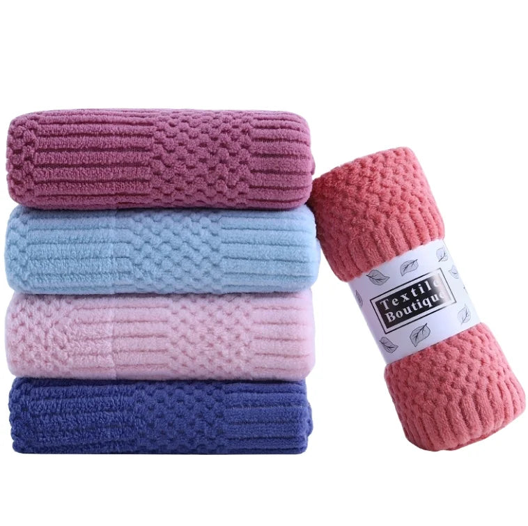 2 Pack Coral Fleece Bath Towel Set 35*75cm Woven Microfiber Hand Towel Extra Soft Highly Absorbent 280g GSM Child-Proof Adult