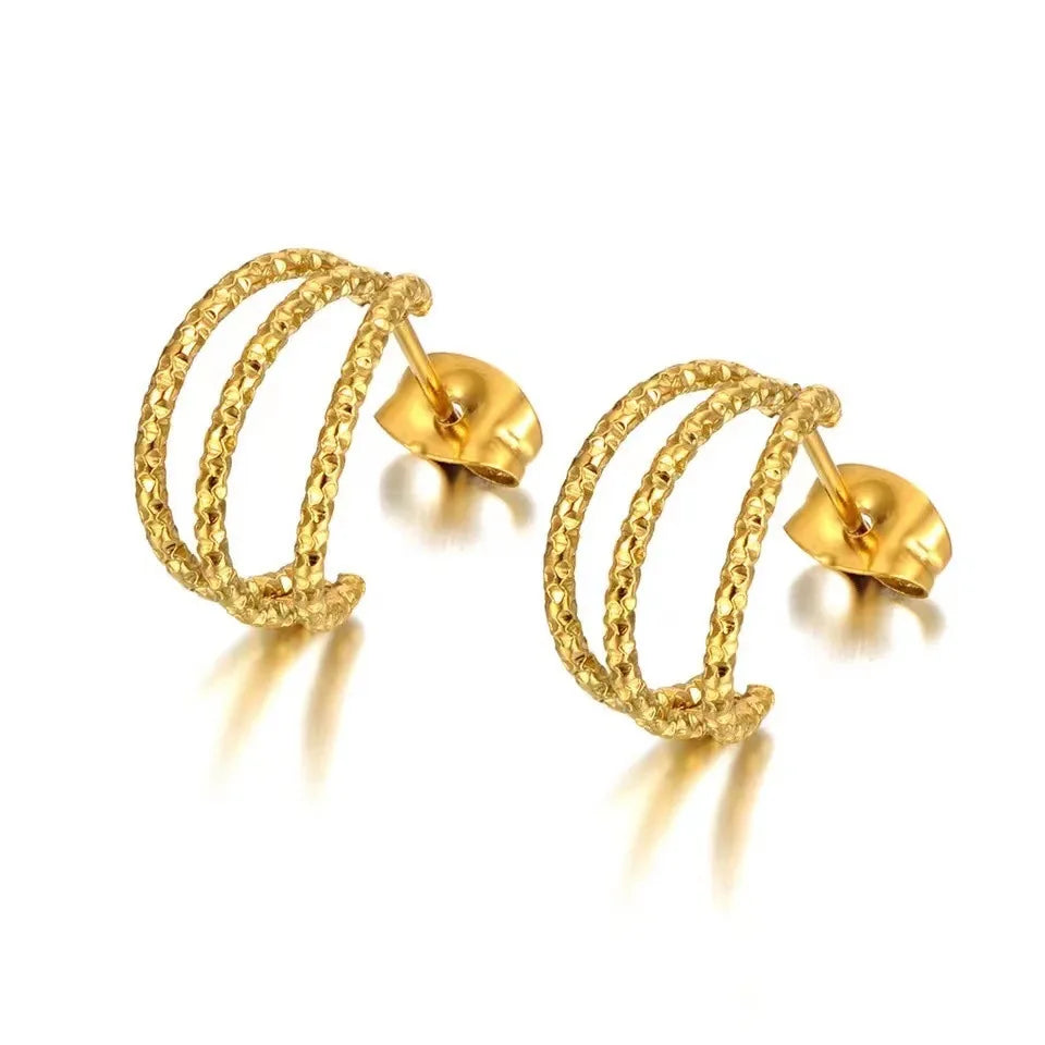 Wholesale Stainless Steel 3-wire Half Hoop 15mm Gold Plated Earrings Jewelry for Women China Manufacturer Factory Supplier
