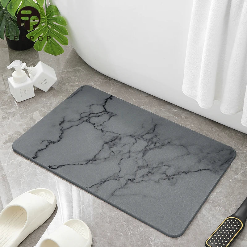 New Trending Design Diatom Stone Machine Made Non-Slip Eco-Friendly Super Absorbent Ruggable Marble Texture Bath Mats