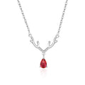 Versatile Drop Red Zircon Pendant Necklace 925 Sterling Silver Elk Deer Antler Clavicle Chain for Christmas and New Year Gifts