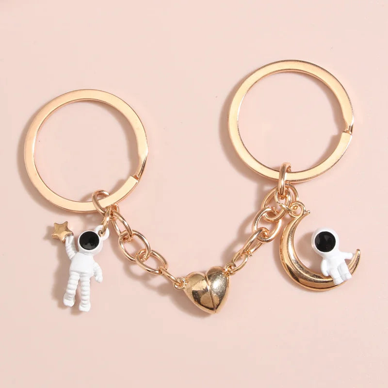 20 Models Enamel Cartoon Aerospace Astronaut Rocket Planet Satellite Planet Star Moon Magnetic Matching Pendant Couple Key Chain