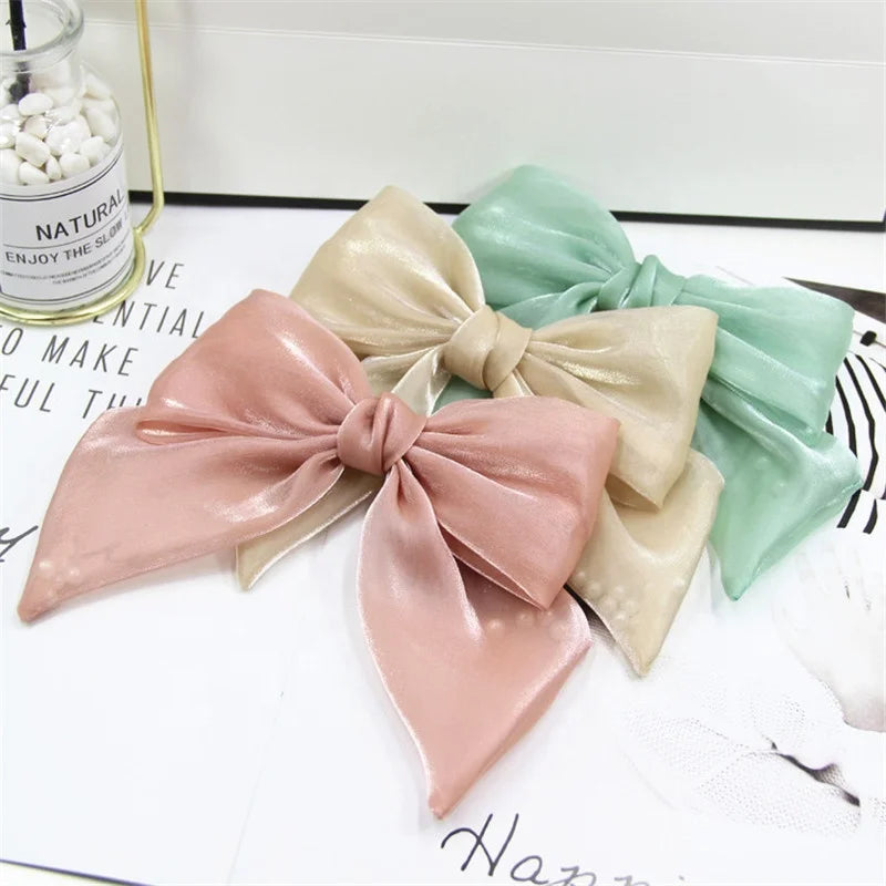 Factory Wholesale High Quality Chiffon Bow Pearl Hair Clip Hair Accessories Ladies Clip