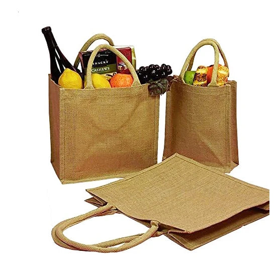 Wholesale Eco Waterproof Laminated Interior Natural Burlap Tote Soft Cotton Handle Small 100% Jute Bag