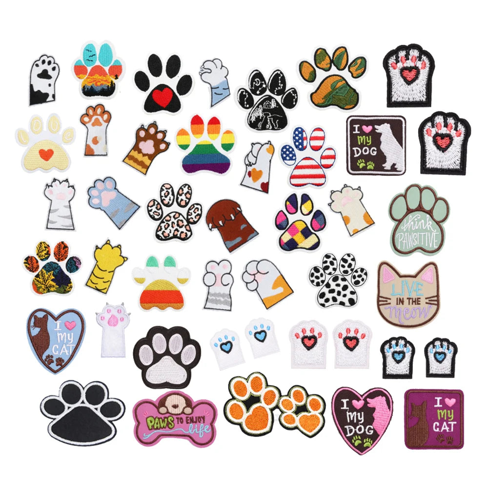 Hot Sale Cute Pet Animal Dog cat Paw Claw Design Iron on Embroidery Fabric Cloth Patches for Phone case