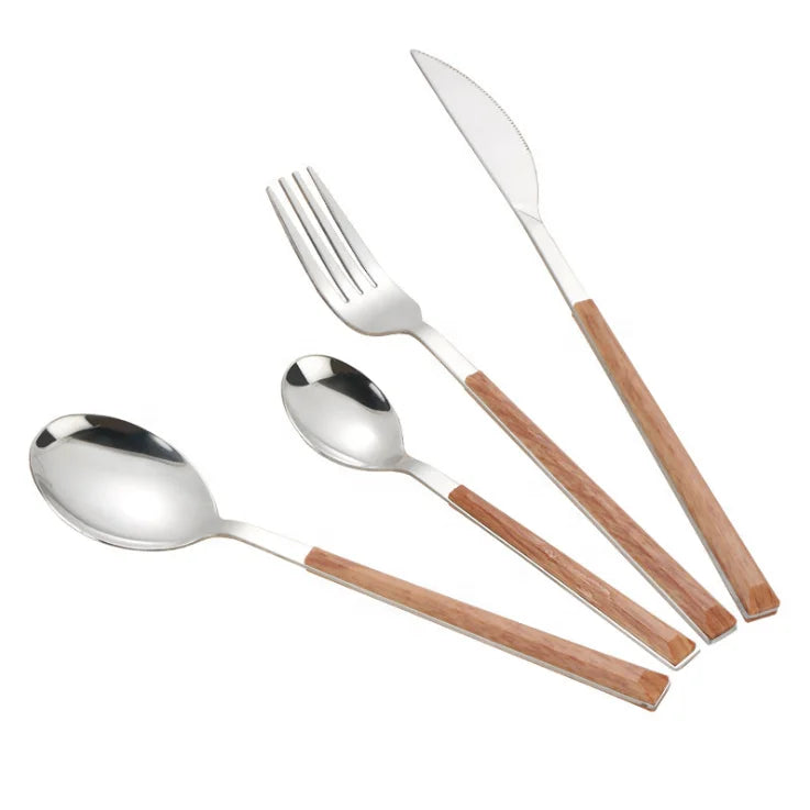 Modern Kitchen Party Restaurant Mirror Polished Stainless Steel Square Flatware Set