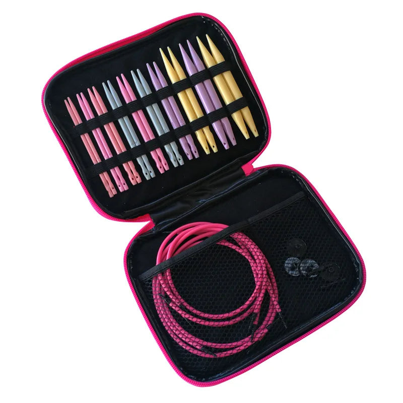 Interchangeable Circular Crochet Hooks With PU Bag Removable Knitting Needles Set Weaving Yarn Knitting Craft Sewing Tools