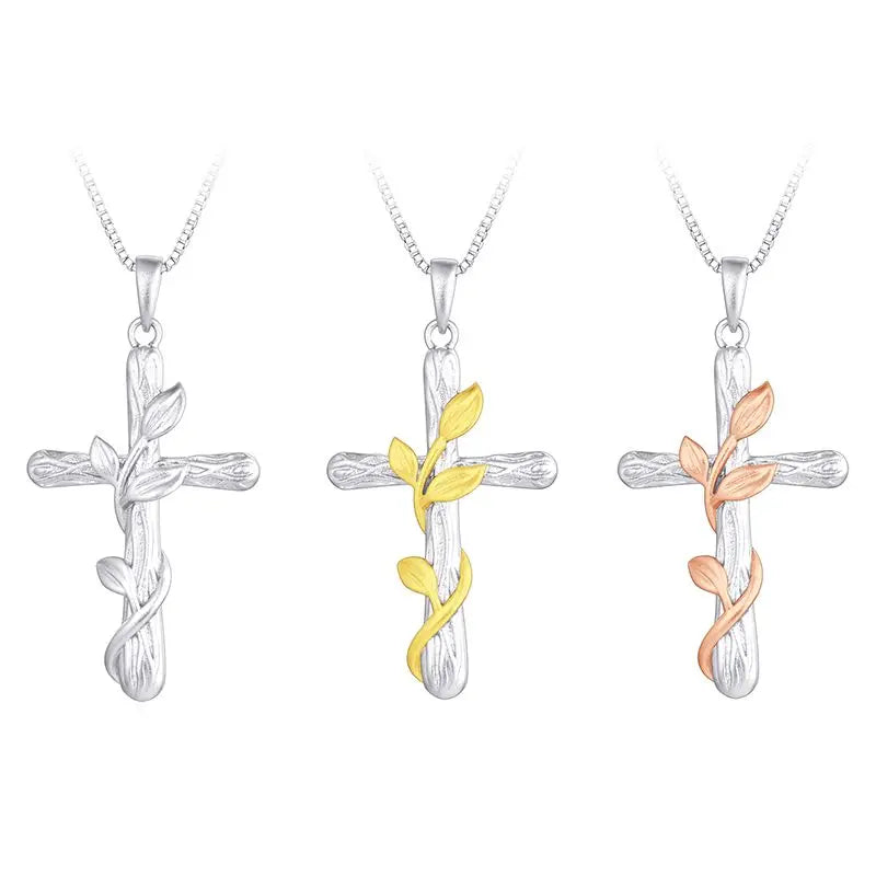 YH JEWELLERY Classic Vintage Fashion Jesus Cross Rose Necklace 925 Sterling Silver Cross Pendant Necklaces Unique Necklace
