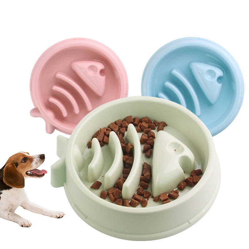 Pet Plastic Dog Bowl Fishbone Non-slip Slow Food Feeder Cat Licking Sucker Pet Choking Slow Food Bowl Pet Supplies