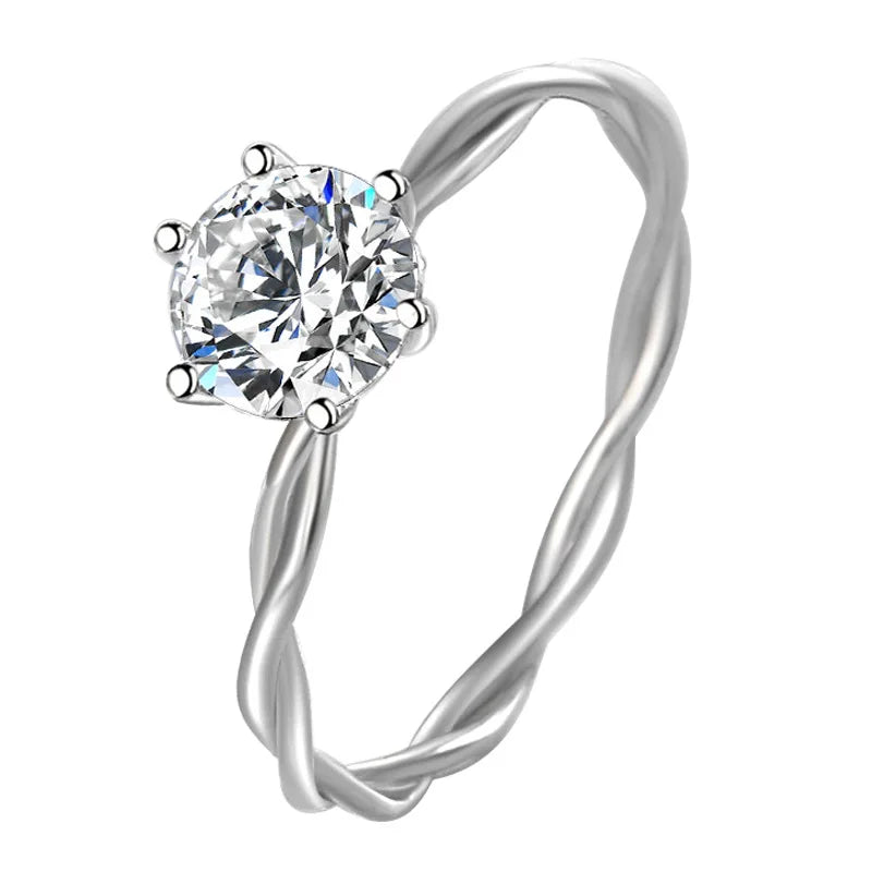 Electroplating 925 Sterling Silver 1 CT Round Solitaire Cubic Zirconia Engagement Ring Halo Promise Ring Size